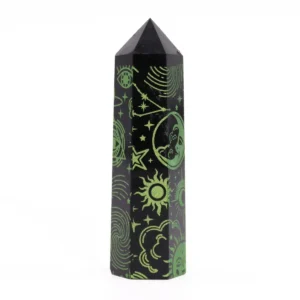 Svart obsidianspets med gröna mån- och stjärnsymboler cirka 9 cm - produktbild 3