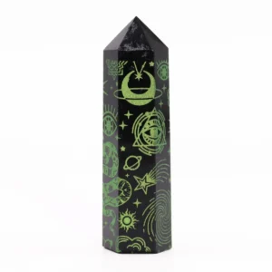 Svart obsidianspets med gröna mån- och stjärnsymboler cirka 9 cm - produktbild 5