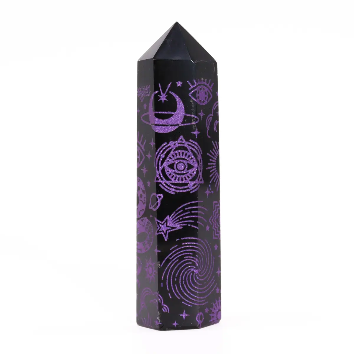 Svart obsidianspets med lila kosmiska symboler cirka 9 cm - produktbild 4