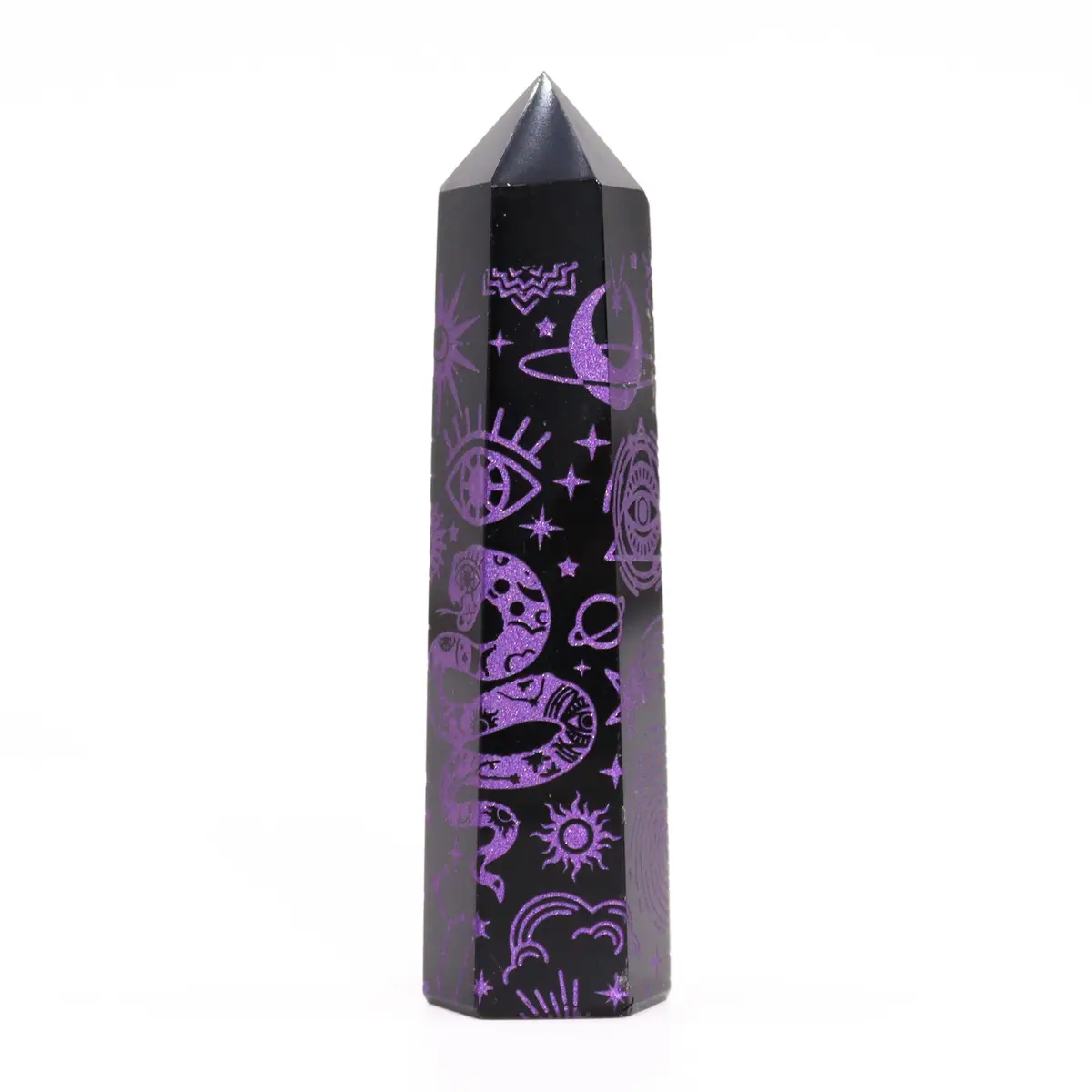 Svart obsidianspets med lila kosmiska symboler cirka 9 cm - produktbild 5