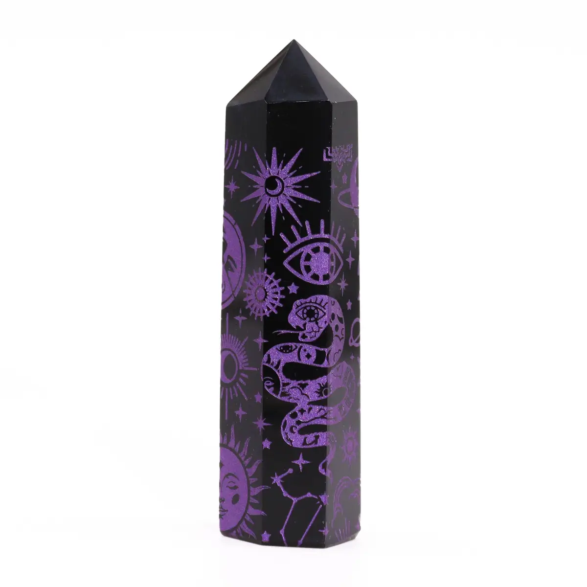 Svart obsidianspets med lila kosmiska symboler cirka 9 cm - produktbild 6