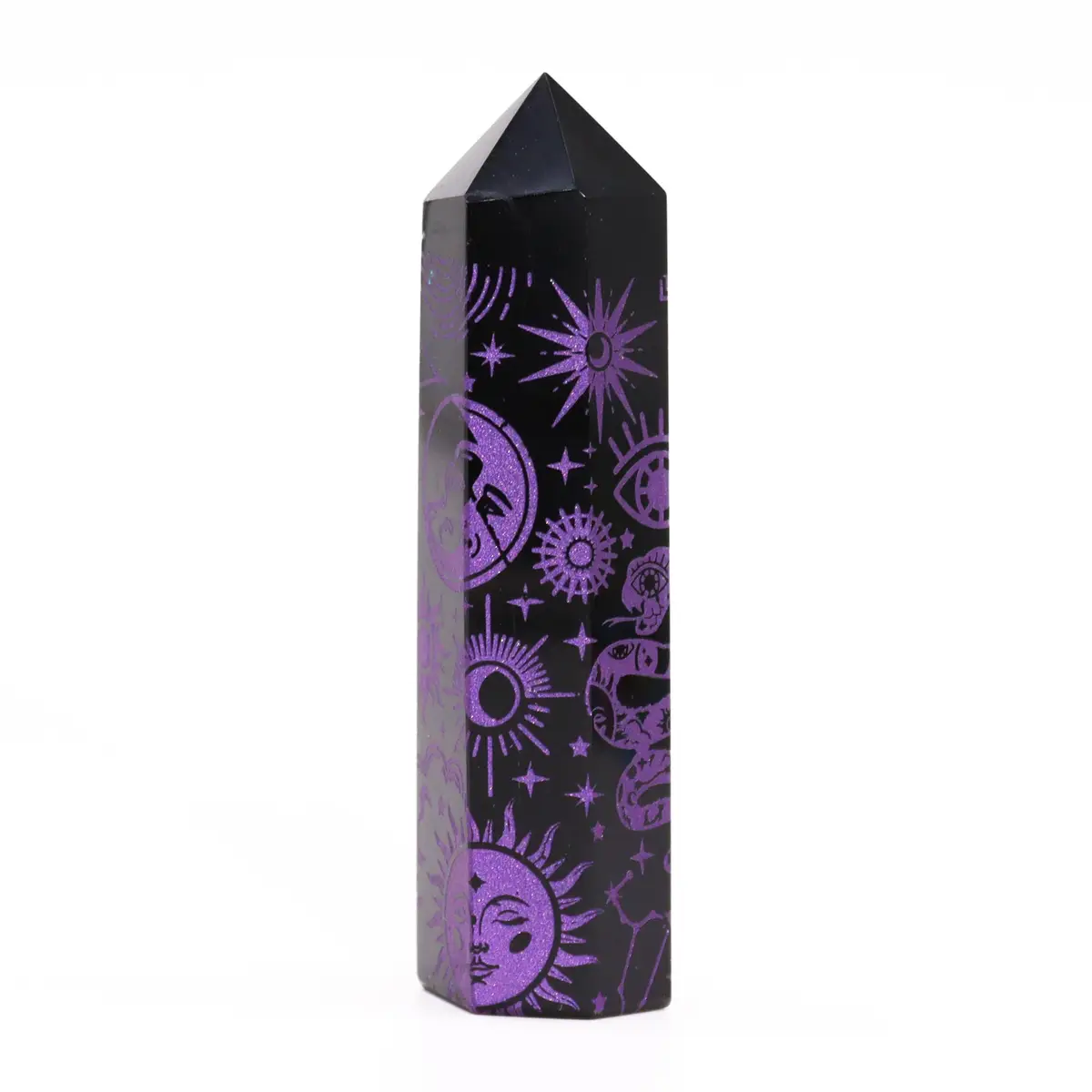 Svart obsidianspets med lila kosmiska symboler cirka 9 cm - produktbild 8