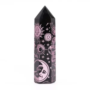 Svart obsidianspets med rosa himmelsymboler, ca 9 cm - produktbild 7