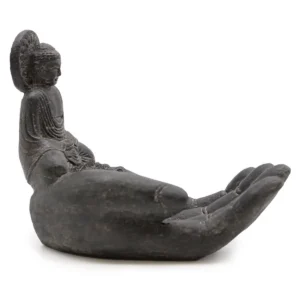 Svart rökelsehållare i sten med Buddha och hand - produktbild 2