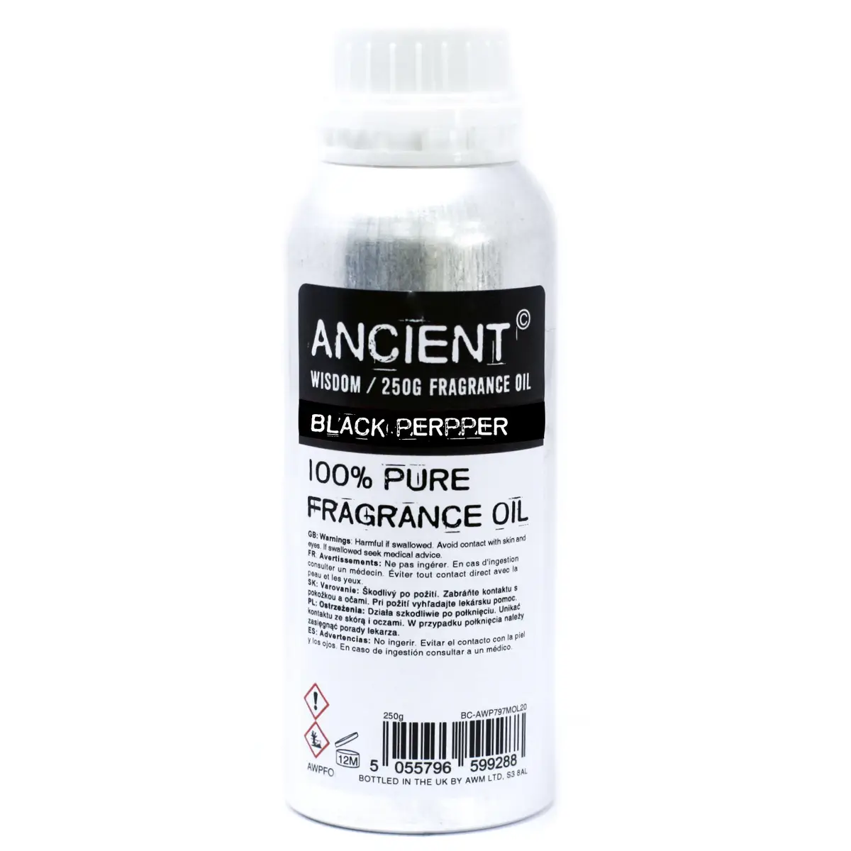 Aluminiumflaska med svartpeppar doftolja 250g från Ancient Wisdom