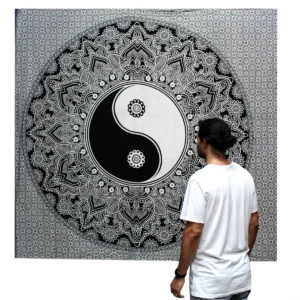 Svartvitt dubbelsidigt bomullstäcke och väggbonad med Ying Yang-motiv - produktbild 2