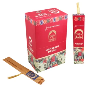 Förpackning och rökelsepinnar Tales of India Maharani Dream med röd och blommig design