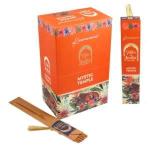 Förpackning och rökelsepinnar Tales of India Mystic Temple med färgglad design