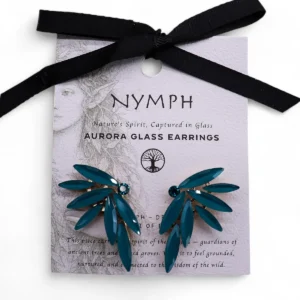 Teal Green vintage glasörhängen med torkade blad - produktbild 6