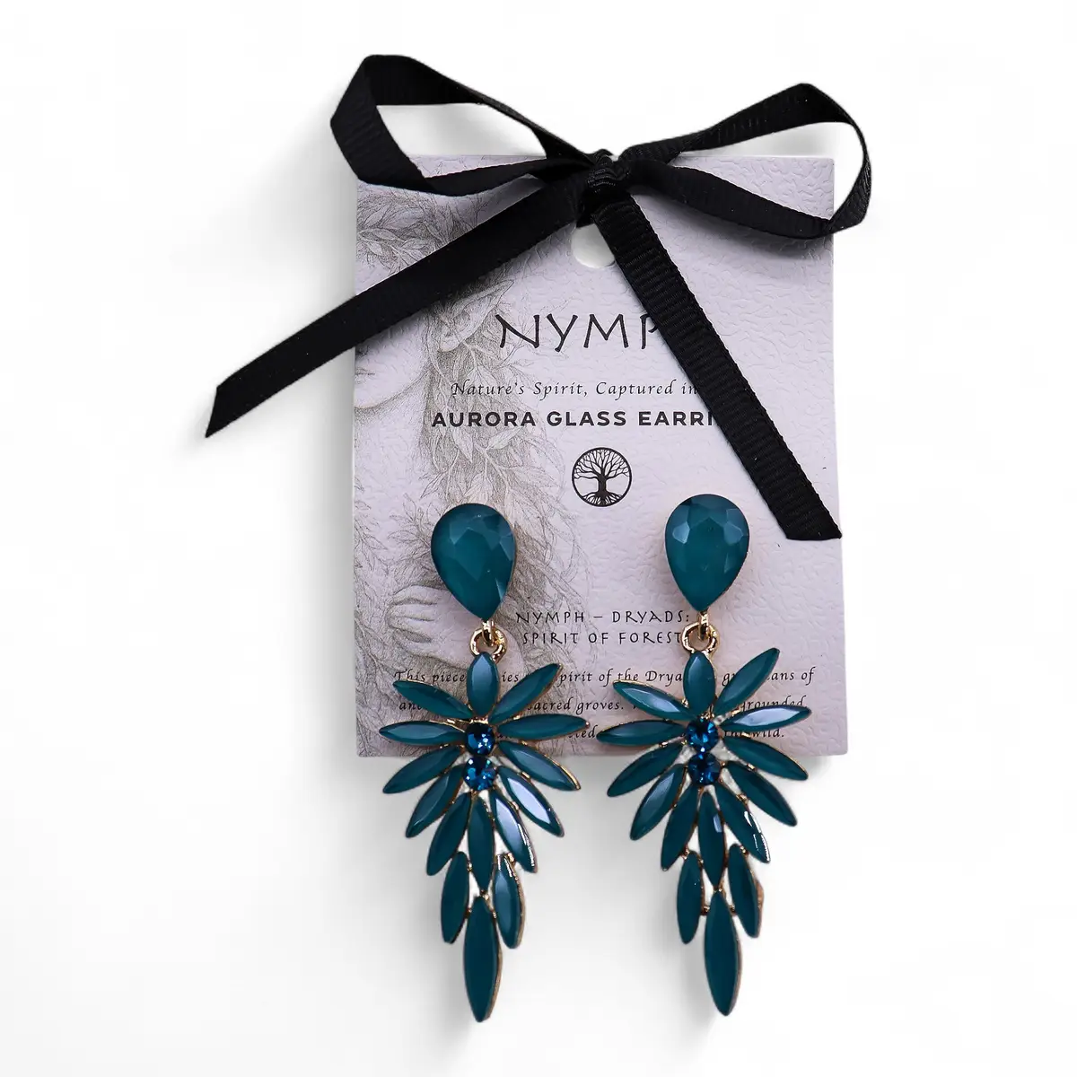Teal Green vintageglas långa hängande örhängen - produktbild 4