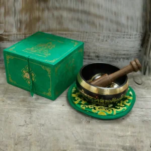 Tibetansk klangskål Green Tara 10 cm med tillbehör - produktbild 8