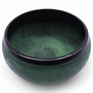 Tibetansk klangskål med svammmotiv, mossgrön, 23x10,5 cm - produktbild 8