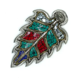 Tibetansk rökelsehållare i form av ett färgglatt blad med Buddhafigur