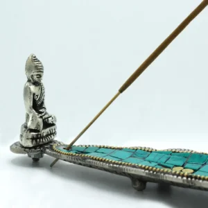 Tibetansk rökelsehållare med Buddha och lång bladform - produktbild 2
