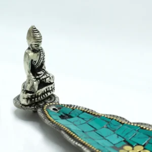 Tibetansk rökelsehållare med Buddha och lång bladform - produktbild 3