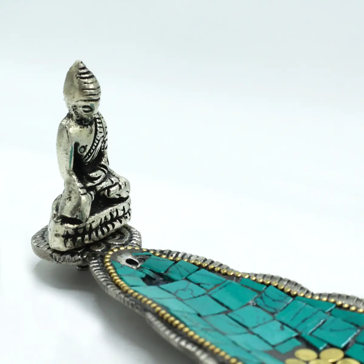 Tibetansk rökelsehållare med Buddha och lång bladform - produktbild 3