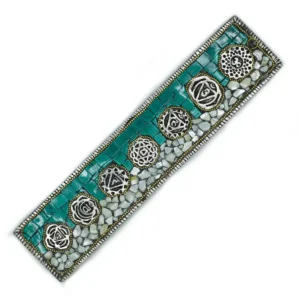 Tibetansk handgjord rökelsehållare med sju chakrasymboler i turkos och silver