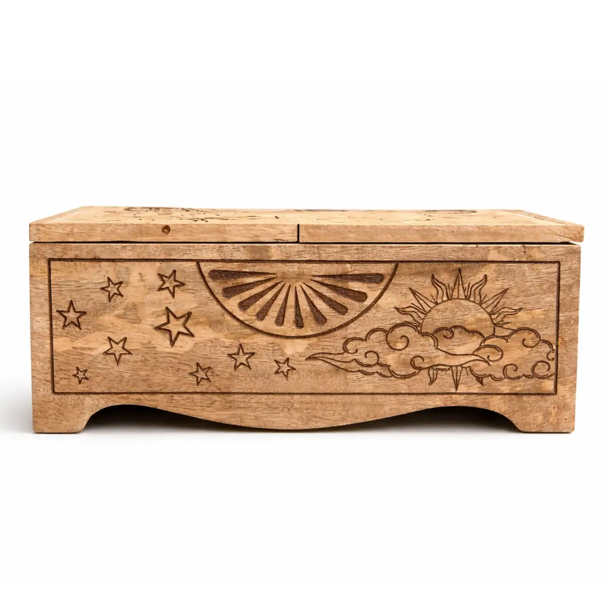 Trälåda med sol- och månmotiv för tarotkort - produktbild 3