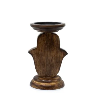 Träljusstake i mangoträ med Hamsa-motiv, liten 18x11 cm - produktbild 4
