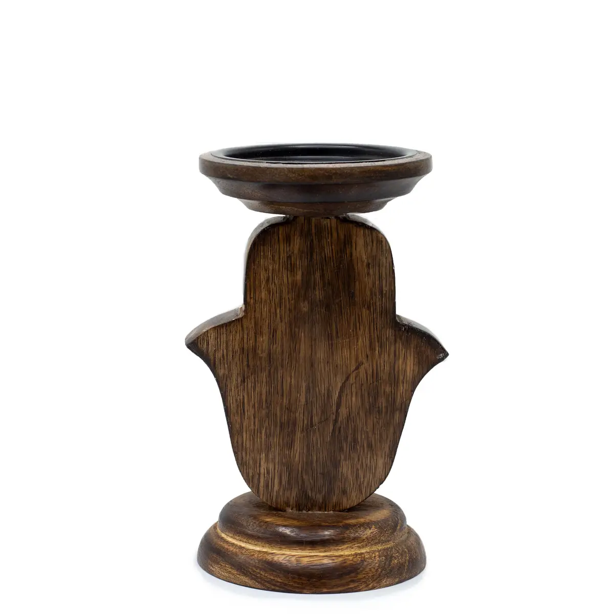 Träljusstake i mangoträ med Hamsa-motiv, liten 18x11 cm - produktbild 4
