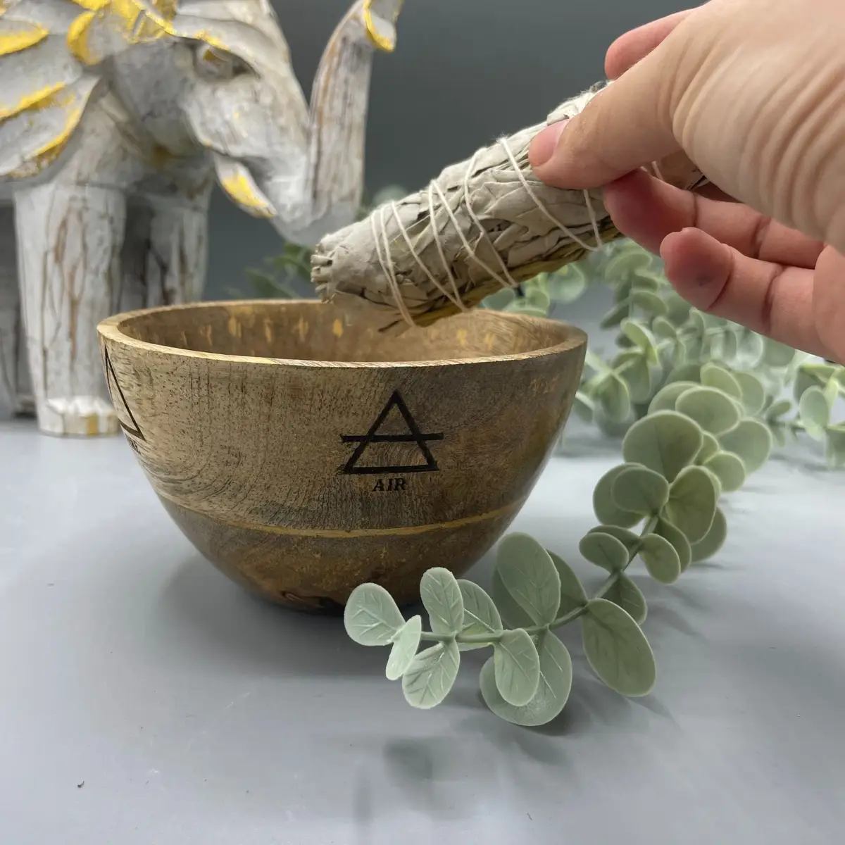 Träskål för rökelse och ritualer med fyra element 12x7 cm - produktbild 3