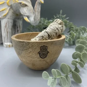 Träskål för rökelse och ritualer med Hamsa-motiv 12x7 cm - produktbild 3