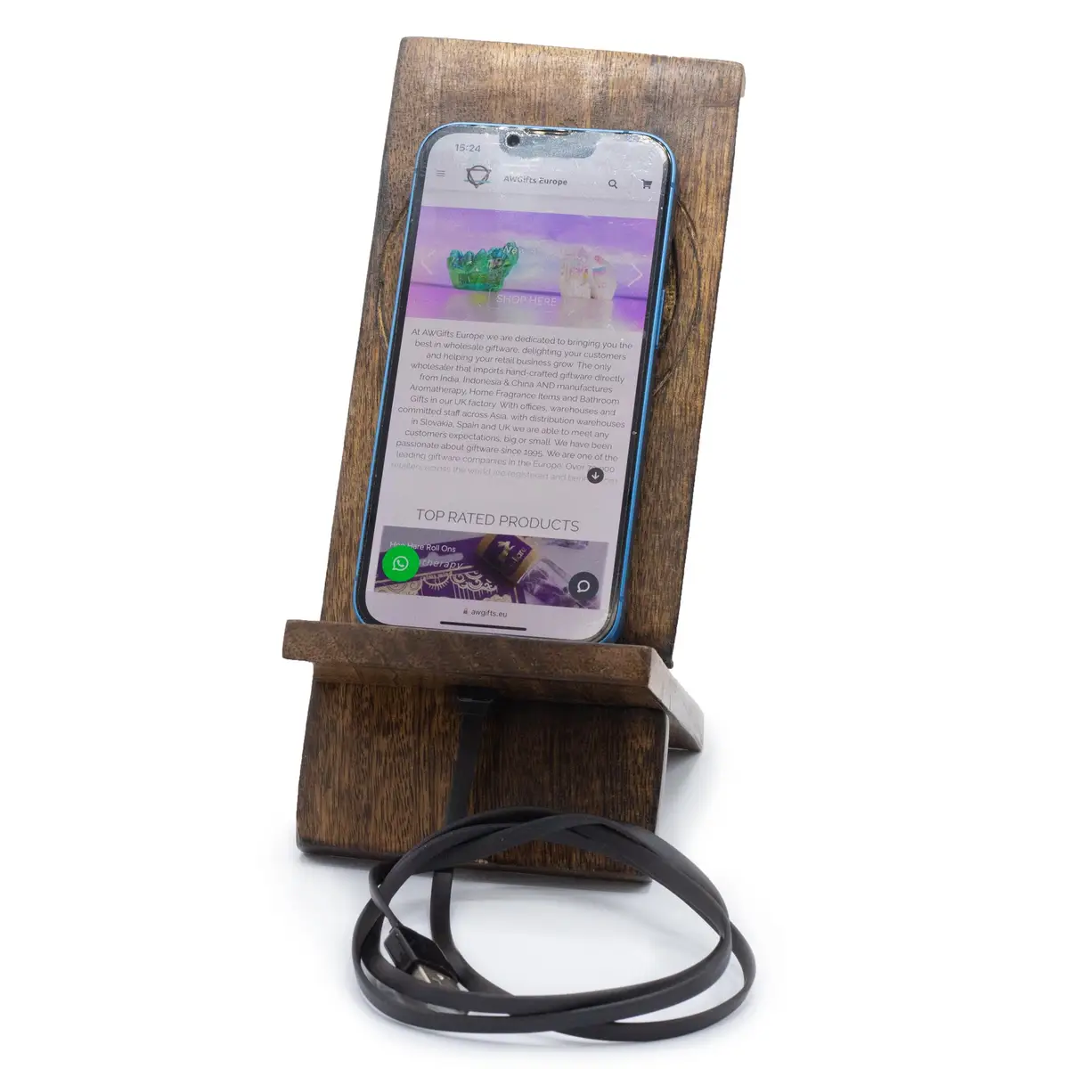 Träställ för mobiltelefon med mandalaskärning 20x9,5 cm - produktbild 2