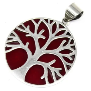 Silverhänge med Tree of Life-motiv och röd koraleffekt