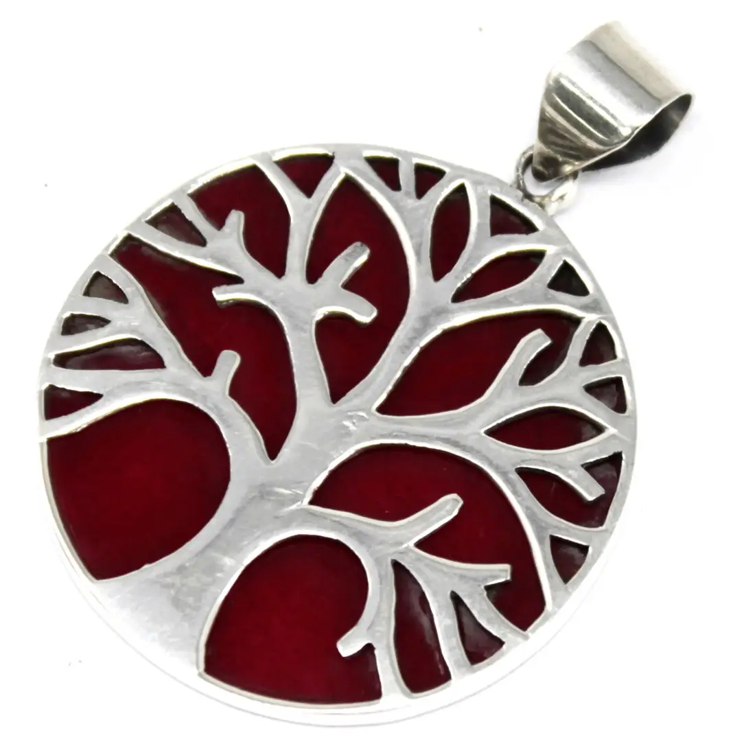Silverhänge med Tree of Life-motiv och röd koraleffekt