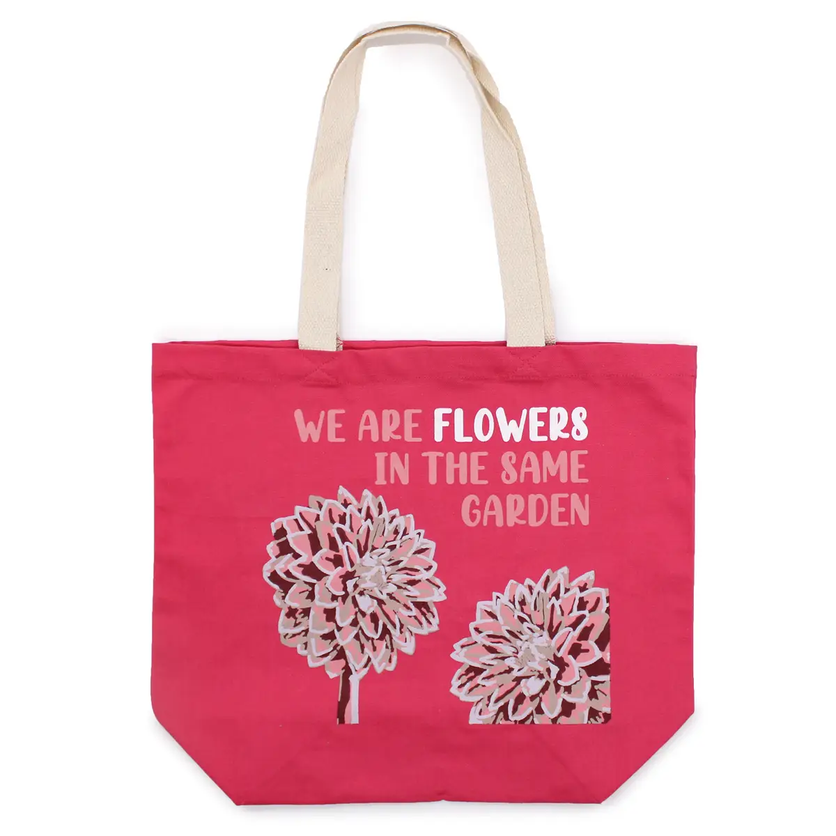 Tryckt bomullsväska med blommotiv i oliv, rosa och natur - produktbild 5