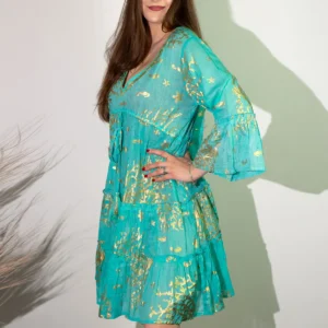 Turkos klänning med guldmönster Nomad Sari LXL - produktbild 4