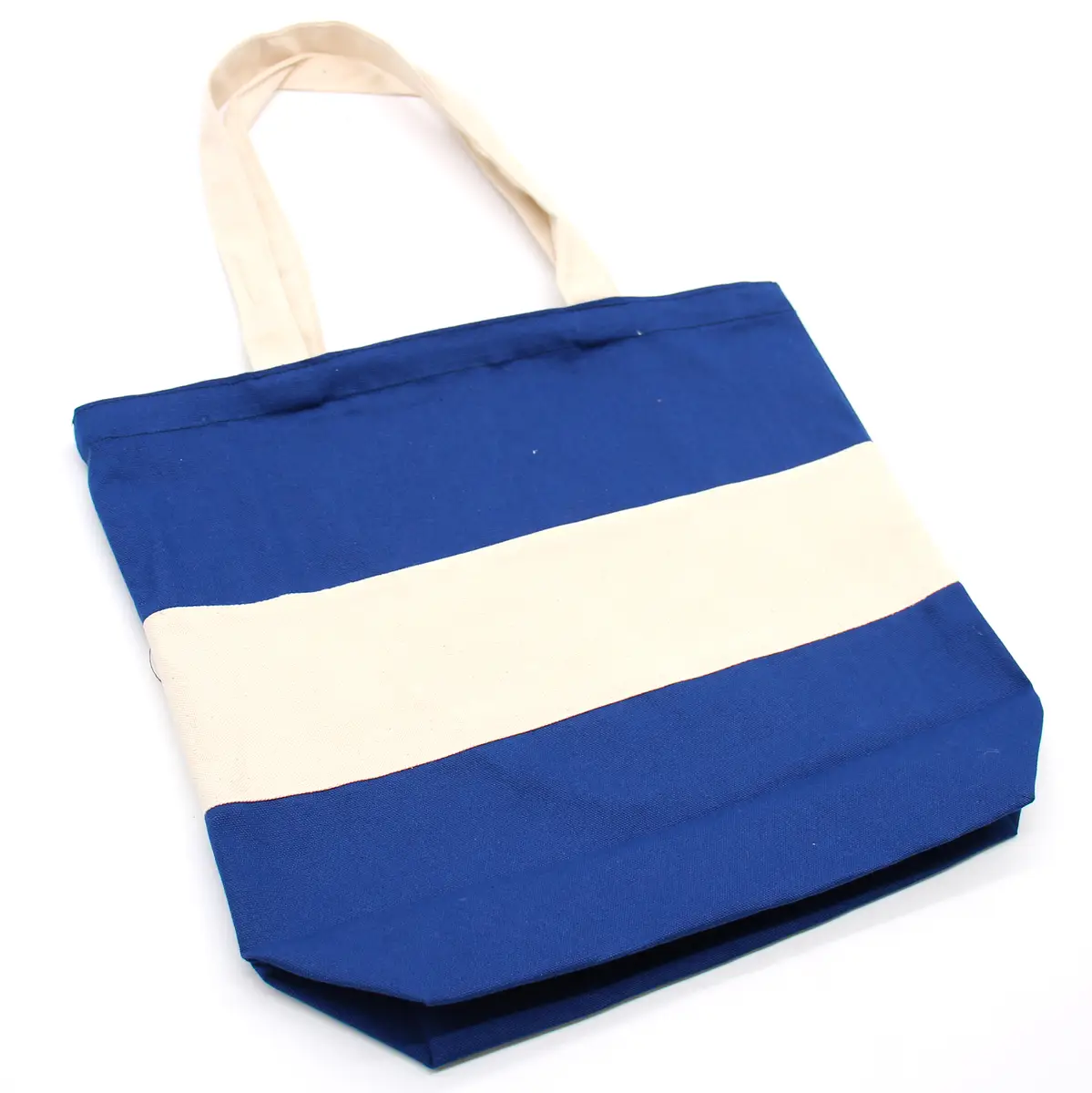 Tvåfärgad bomullspåse 38x42x12 cm blå och natur - produktbild 2