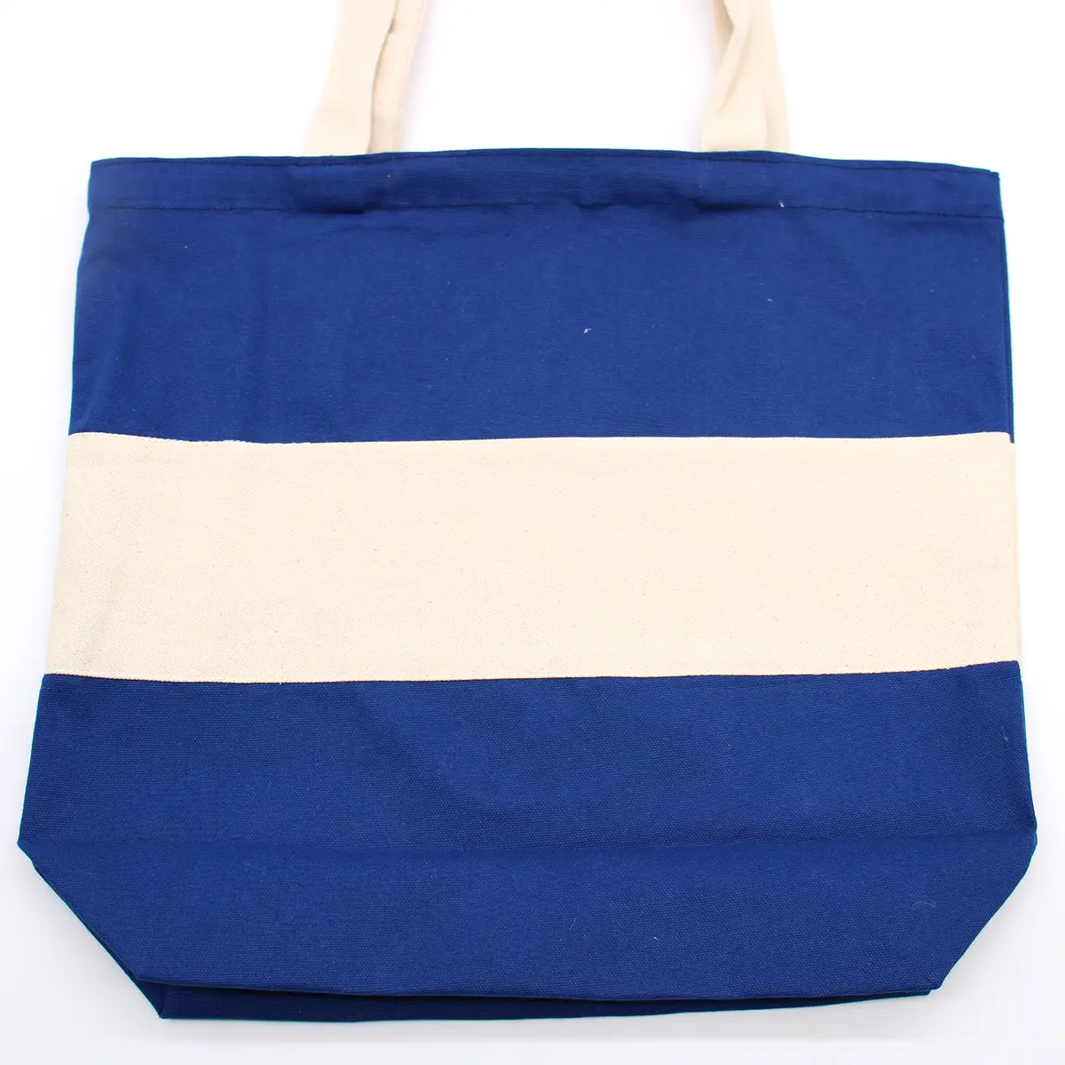 Tvåfärgad bomullspåse 38x42x12 cm blå och natur - produktbild 3