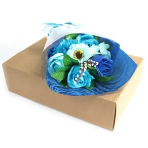 Tvålbukett Blå blomsterarrangemang i presentförpackning - produktbild 2