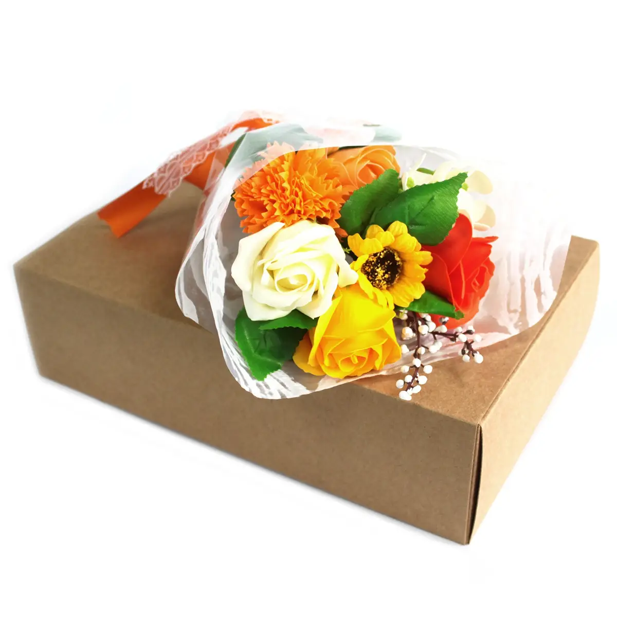Tvålbukett med doftande blommor i orange nyanser - produktbild 4
