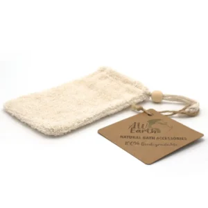 Naturlig tvålpåse i beige ramie med snöre och etikett