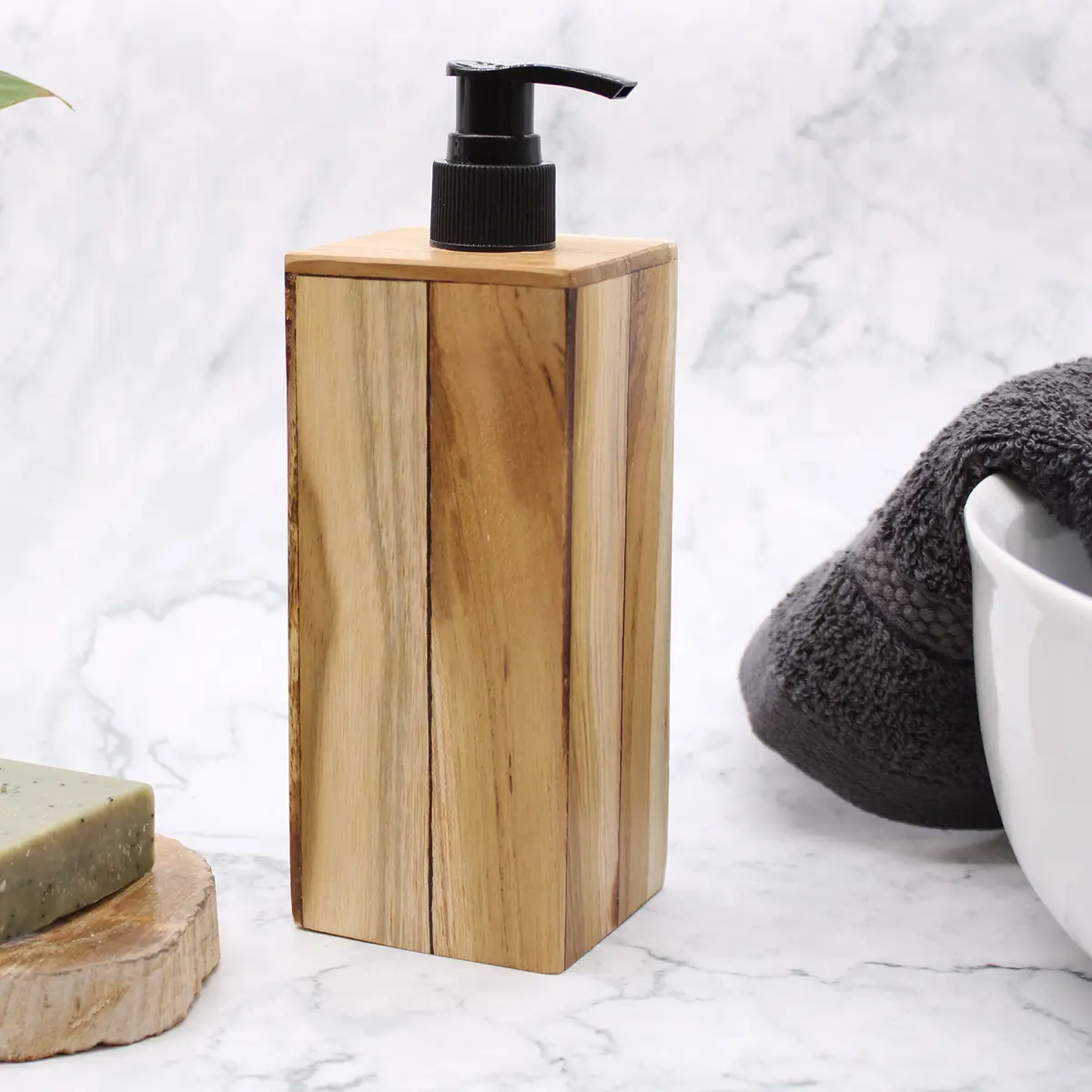 Tvålpump i naturligt teakträ, fyrkantig - produktbild 10