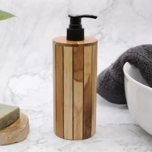 Tvålpump i naturligt teakträ rund - produktbild 2