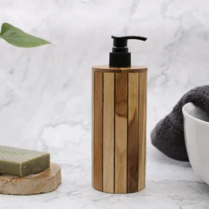 Tvålpump i naturligt teakträ rund - produktbild 3