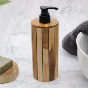 Tvålpump i naturligt teakträ rund - produktbild 4