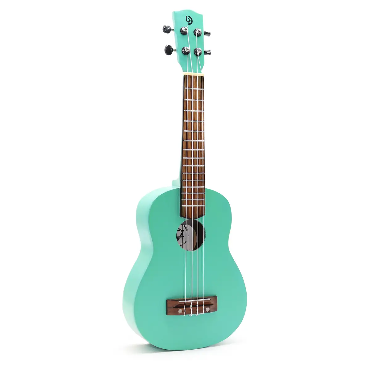 Turkos ukulele med fyra strängar och träfärgat greppbräde