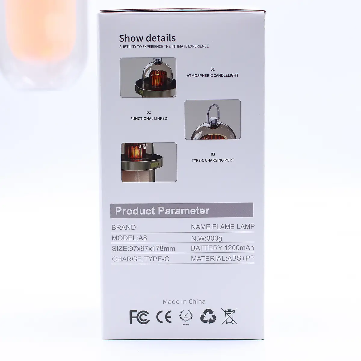 Utomhuslampa med flammeffekt och USB-C-laddning i vitt - produktbild 3