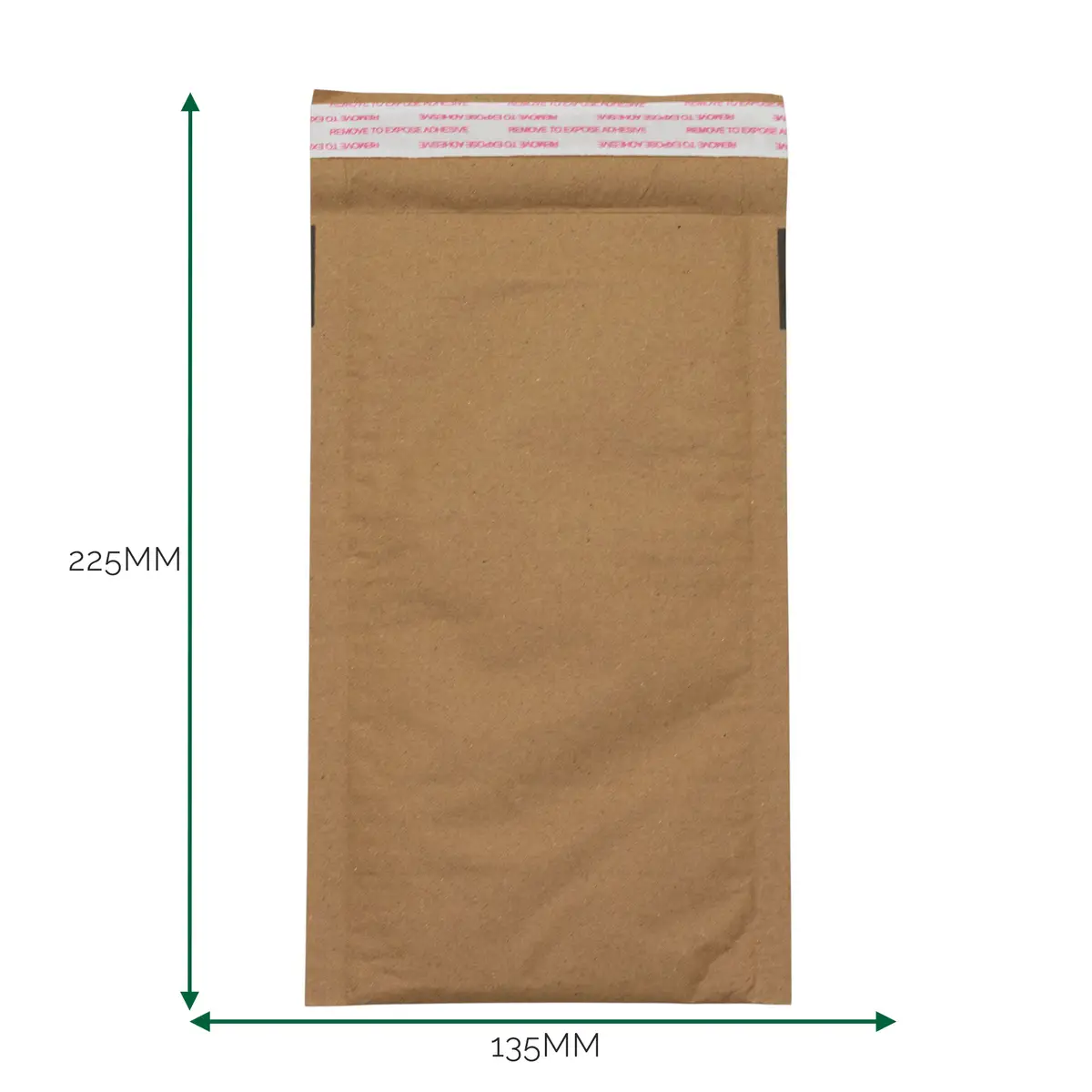 Vadderat kraftpapperkuvert med självhäftande remsa och måtten 135x225 mm