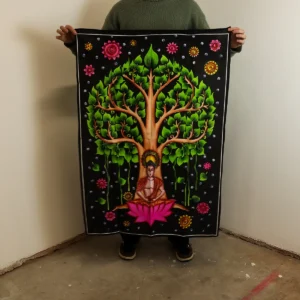 Väggbonad i bomull med Buddha under Bodhiträdet 70x110 cm - produktbild 2