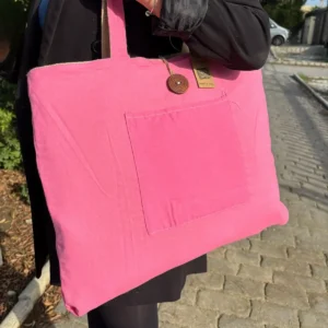 Vändbar stor väska i jute och bomull, rosa - produktbild 6