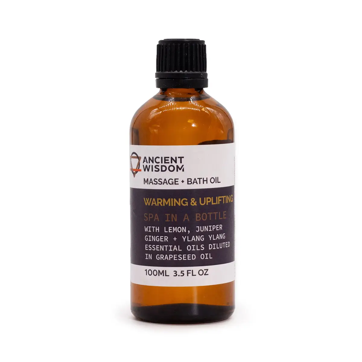 Flaska med värmande och upplyftande massageolja 100 ml från Ancient Wisdom