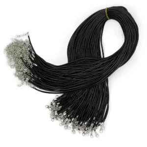Vaxade halsbandsband i bomull 2 mm x 55 cm svart med lås - produktbild 2