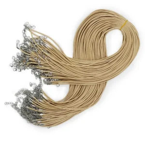 Vaxat bomullsband för halsband 2 mm x 55 cm beige med lås - produktbild 2
