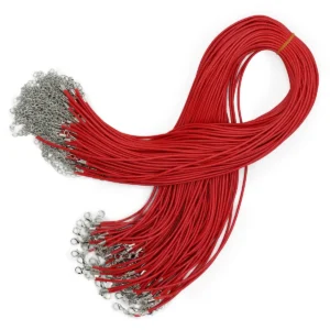 Vaxat bomullsband för halsband 2 mm x 55 cm rött med lås - produktbild 2
