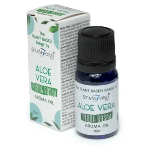 Flaska med växtbaserad doftolja Aloe Vera 10 ml och dess förpackning
